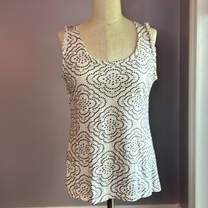 3/$12 Merona white and brown print tank top with ruffle edge trim at shoulders